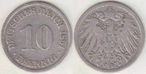 1891 A Germany 10 Pfennig A008922